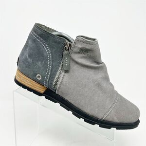 Sorel Women's Gray Leather Major Low Ankle Boots Size 10.5 Zip Closure Round Toe
